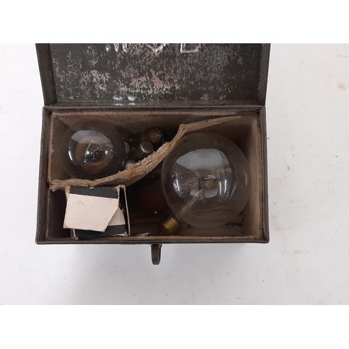 199 - War Department Spare Parts Tin with embossed WD and Broad Arrow to Lid, Enclosed within spare Bulbs,... 