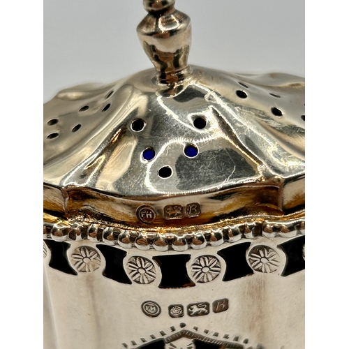 3A - Silver Hallmarked Neoclassical Style Decorative Pepper Pot. 7.5cm x 4.5cm x 2.5cm, 92.19Grams.