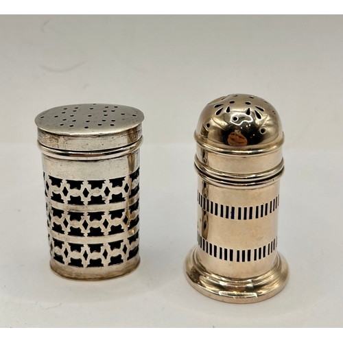 7A - Two Decorative Silver Hallmarked Salt & Pepper Shakers. Largest 5.5cm x 3cm, 82.29Grams.  (2)