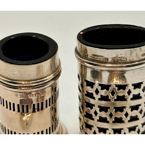 7A - Two Decorative Silver Hallmarked Salt & Pepper Shakers. Largest 5.5cm x 3cm, 82.29Grams.  (2)