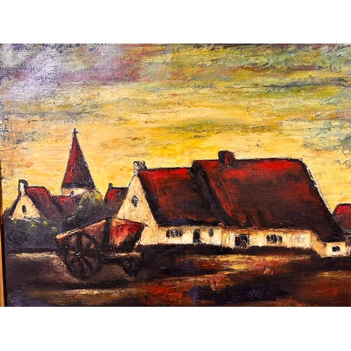 253 - Continental Oil On Canvas Framed Oil Painting Of Farm Building, Not Signed. 80cm x 70cm.