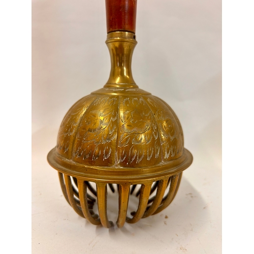 424 - Vintage Wood Handled Decorative Solid Brass Tibetan Elephant Claw Bell. 32cm x 14cm.