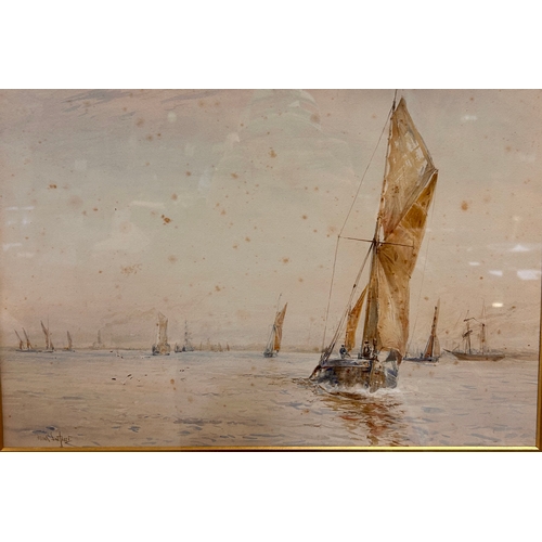 260 - Framed Water Colour Painting Of Sail Boats At Sea. Signed Bottom Left. 74cm x 57cm.