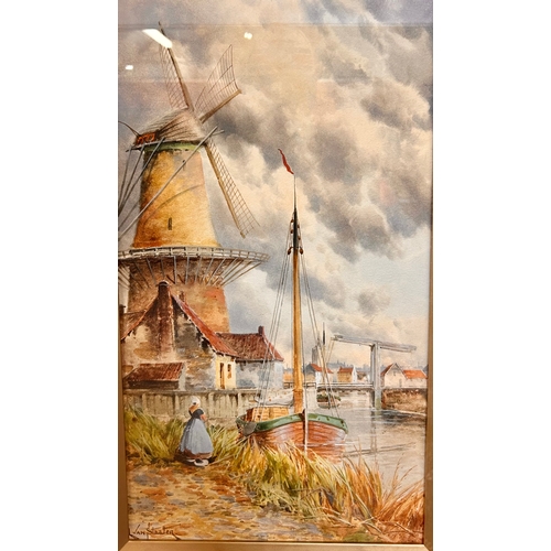 261 - L.Van Staaten 1859-1924 Painting. Framed Dutch Canal  Scene. Singed Bottom Left 80cm x 46cm.