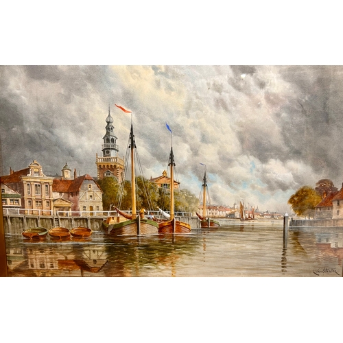 262 - L.Van Staaten 1859-1924 Painting. Framed Dutch Canal  Scene. Singed Bottom Right. 69cm x 94cm.