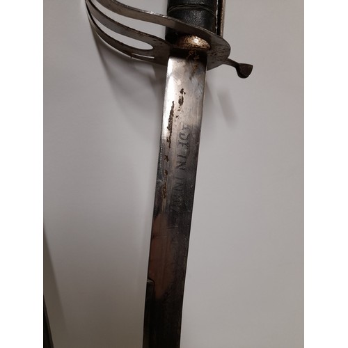 353 - Curved Bladed Sword with Scabbard  74cm etched blade made in India