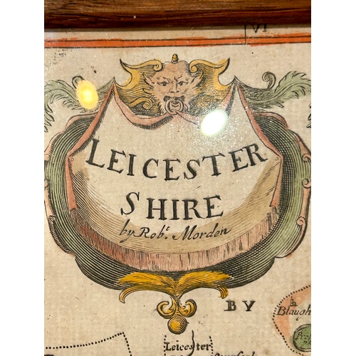 272 - Vintage Robert Morden Map Of Leicestershire Framed And Glazed . 45cm x 38cm.