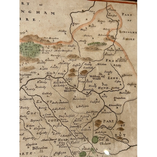 272 - Vintage Robert Morden Map Of Leicestershire Framed And Glazed . 45cm x 38cm.