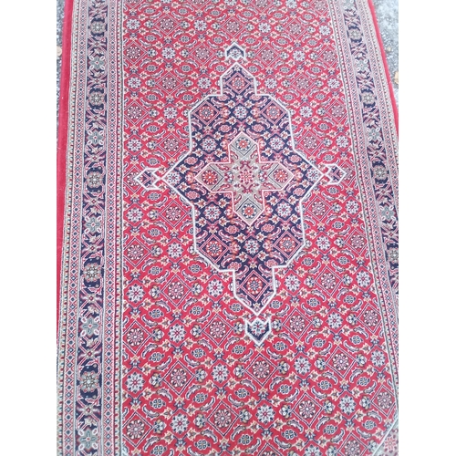 438 - Large Decorative Vintage Red Ground  Runner With Central  Motif 414cn x 100cm