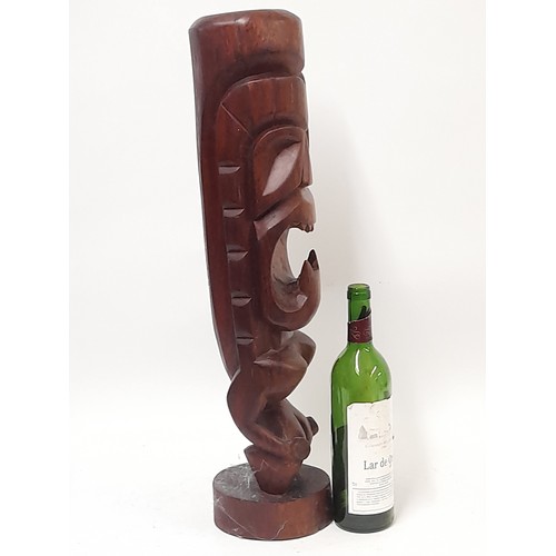 473 - Large Decorative wood Carving of a Figure with Large Head, 68cm high x 14cm diameter