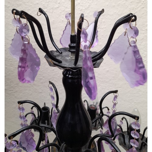 484 - 8 branch chandelier with dark pink / purple droplets, 70cm high x 60cm wide