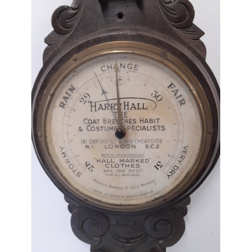 287 - Wall Barometer by Short and Mason with Dial Advertising Harry Hall London, 86cm long