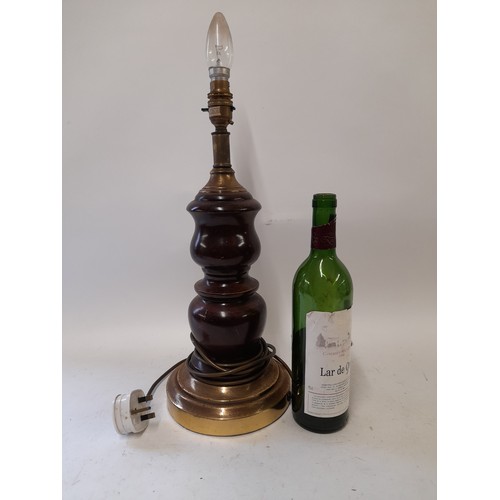 290 - Turned Wood on Brass Base Table Lamp, 45cm high