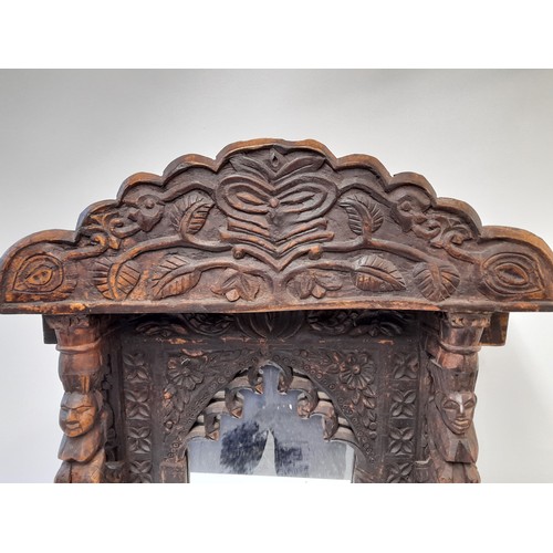 295 - Carved Wood Ethnic/Tribal Style Mirror, 77cm x 59cm