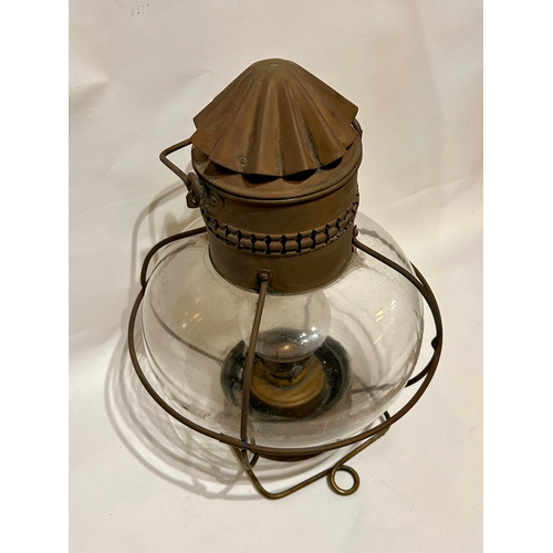 486 - Nautical  Brass Onion Glass  Oil Lamp Burner By Davy And Co London . 39cm x 29cm.