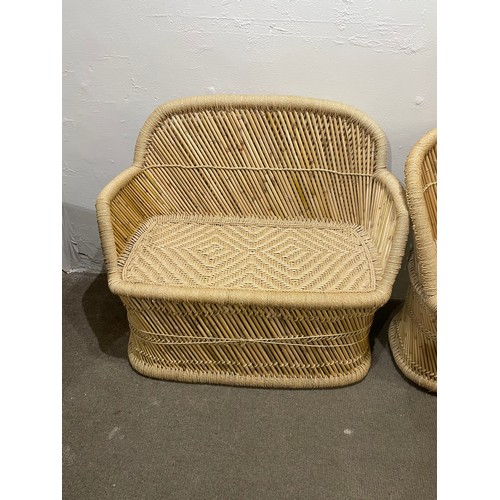 460B - Vintage Bamboo / Canework Two Seater Along With A Single Seater. (2)