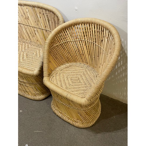 460B - Vintage Bamboo / Canework Two Seater Along With A Single Seater. (2)