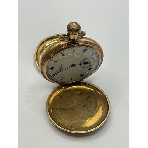 16B - A Gold Plated Waltham Full Hunter Pocket Watch.