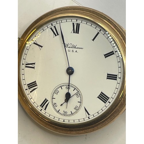 16B - A Gold Plated Waltham Full Hunter Pocket Watch.