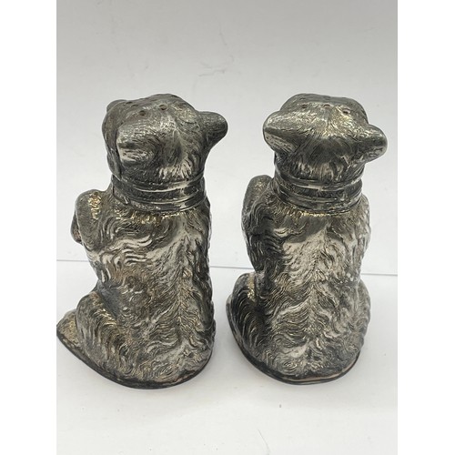 508 - Vintage Novelty Silver Colour Metal Bear Salt And Pepper With Marks To Base. Each 10 cms High. (2)