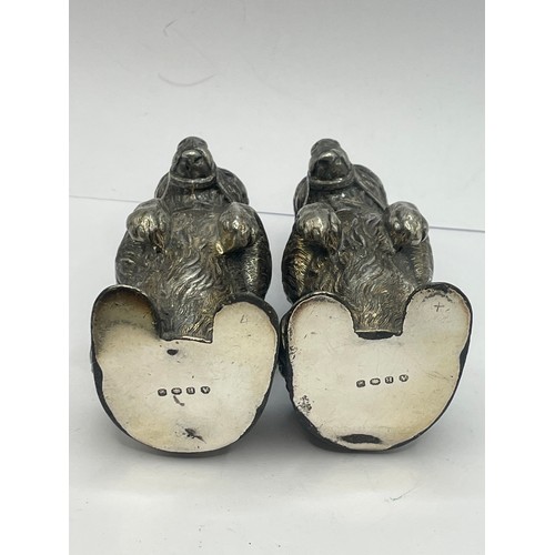 508 - Vintage Novelty Silver Colour Metal Bear Salt And Pepper With Marks To Base. Each 10 cms High. (2)