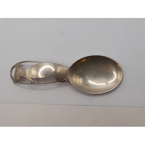 509 - Silver Hallmarked Tea Caddy Spoon with Mouse Decoration 20.7 grams