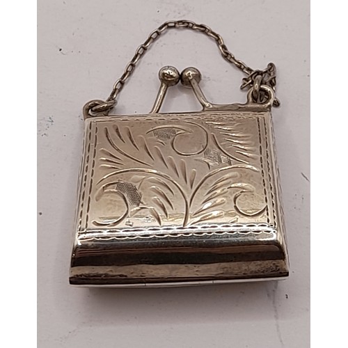 527 - Silver Hallmarked Stamp Holder in the form of a Handbag, 11.8 grams