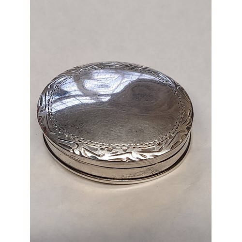 536 - Silver Hallmarked oval Pill Box, 11.5 grams