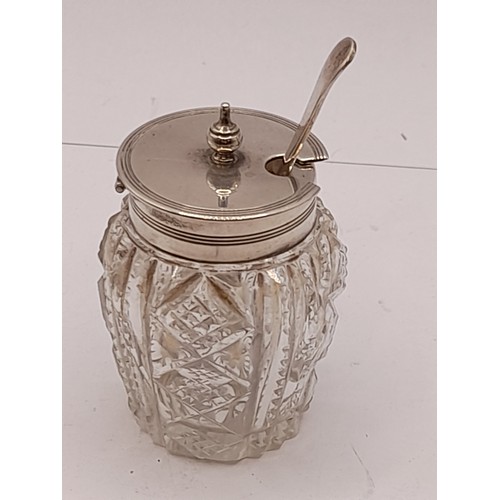 576 - Mustard Pot with silver Hallmarked Lid and Spoon