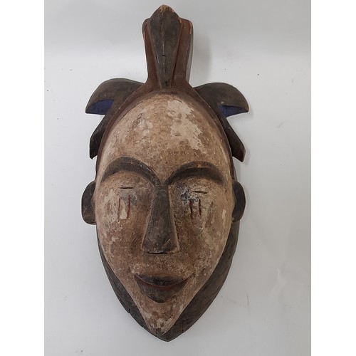 153 - Tribal Mask, Hand Carved Wooden Mask with white face, 33cm x 19cm