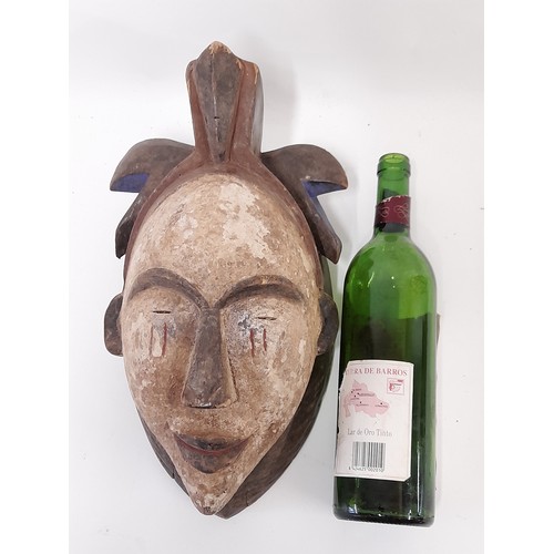 153 - Tribal Mask, Hand Carved Wooden Mask with white face, 33cm x 19cm