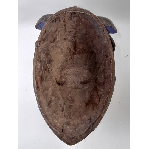 153 - Tribal Mask, Hand Carved Wooden Mask with white face, 33cm x 19cm