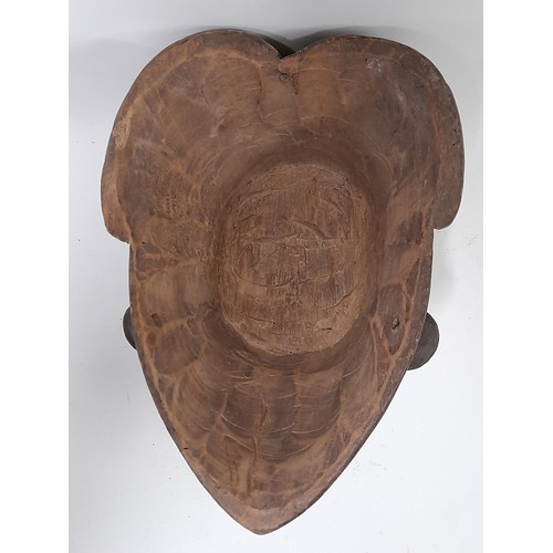 154 - Tribal Punu Mask, White painted Face carved wood mask with carved detail to forehead, 31cm x 19cm