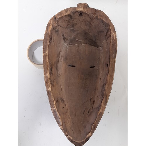 163 - Tribal Mask, Long carved Face Mask with white eyes and mouth, 39cm x 20cm