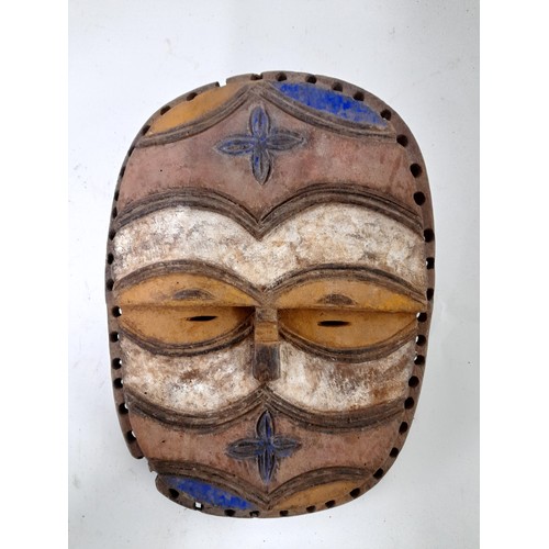 169 - Tribal Mask, wood carved multi colour face mask, 29cm x 22cm