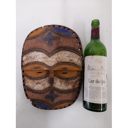 169 - Tribal Mask, wood carved multi colour face mask, 29cm x 22cm