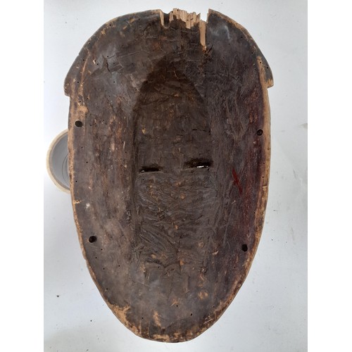 171 - Tribal Mask, Carved wood Mask with white face and red lips, 33cm x 21cm