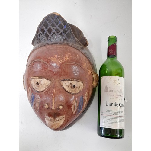 172 - Tribal Mask, Carved wood Mask with brown Face and carved and painted scars to both cheeks, 32cm x 24... 