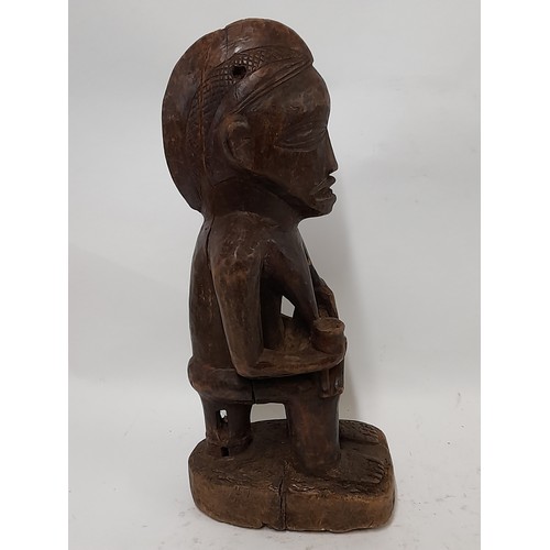 190 - Tribal Figure, Carved wood Figure of a woman Breastfeeding a Baby, 40cm high