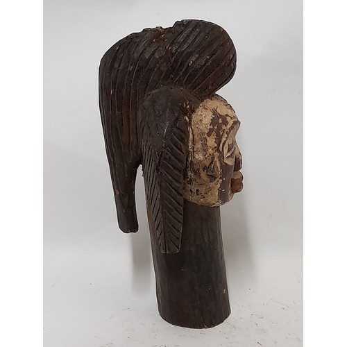 192 - Tribal Carved Wood Head on Pedestal, 31cm high