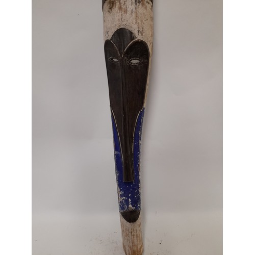 203 - Tribal Carved wood Long face mask with colourful decoration, 104cm long