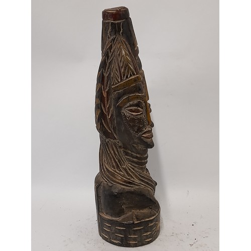 205 - Tribal Figure, carved wood with 2 heads, 42cm high