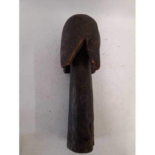 207 - Tribal Figure, Carved wood head on pedestal, 44cm high