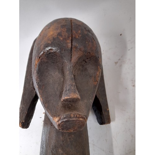 207 - Tribal Figure, Carved wood head on pedestal, 44cm high