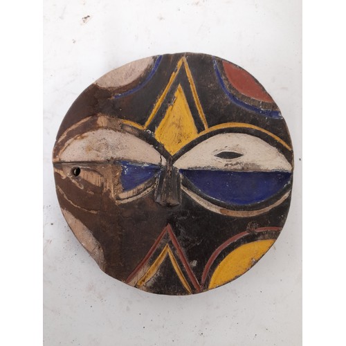 224 - Tribal Figure, Colourful Carved wood face, 15cm diameter