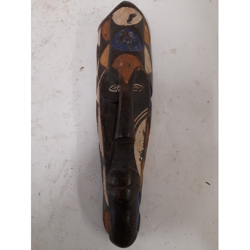 226 - Tribal Carved wood long face mask. 32cm long