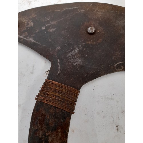 228 - Tribal Throwing Knife with copper bind and wooden Handle, 29cm wide x 42cm long