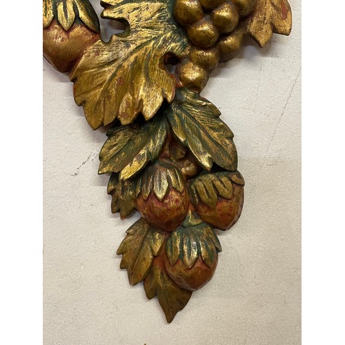 53 - Vintage Wood Fruit And Flower Painted Wall Panel. 59 x 24 cms.