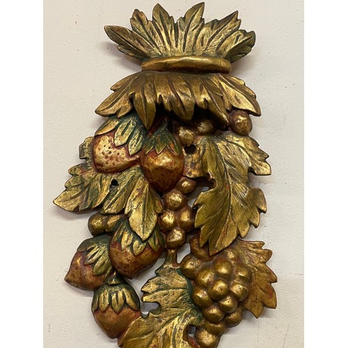 53 - Vintage Wood Fruit And Flower Painted Wall Panel. 59 x 24 cms.