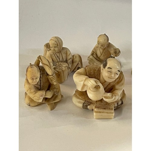 55 - Seven Antique Carved Japanese Figures Largest 3.5 Cms High (7)